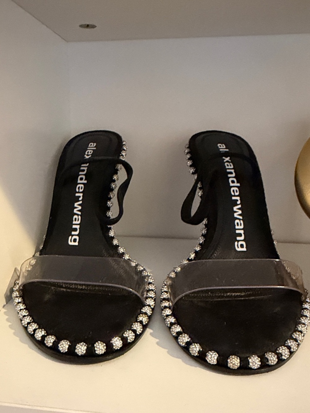 Alexander Wang Black Crystal-Embellished Clear-Strap Slide Sandals